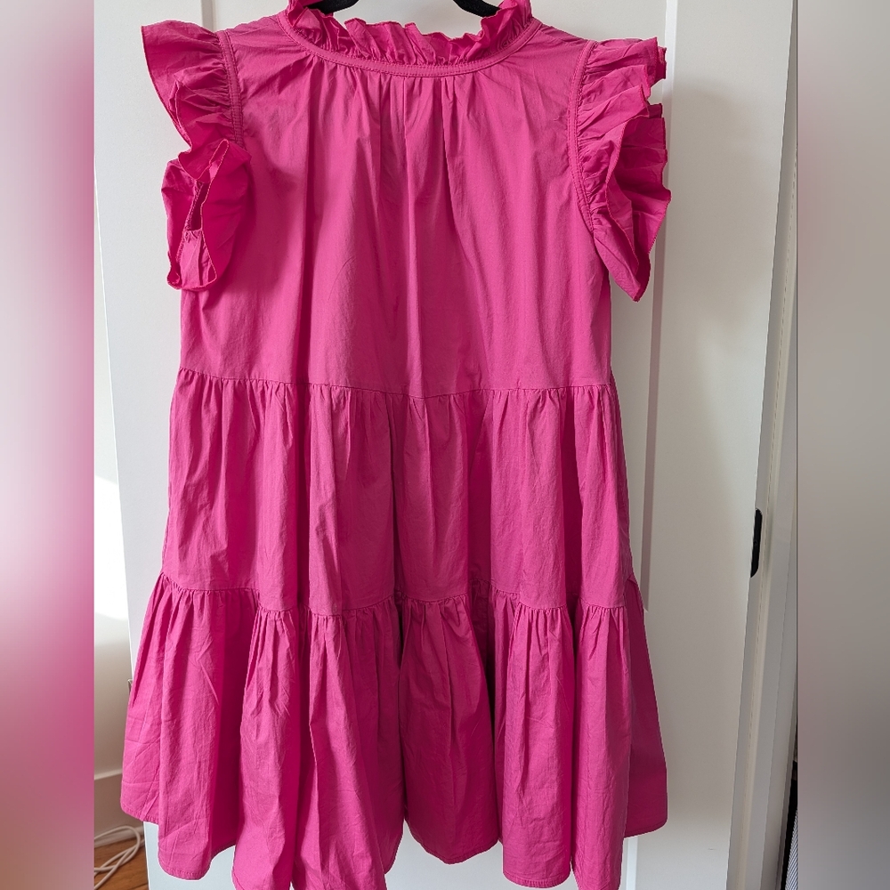 Monica Nera Luna Mini Dress Ruffle Raspberry Fuchsia Fun Pink XS 0 2